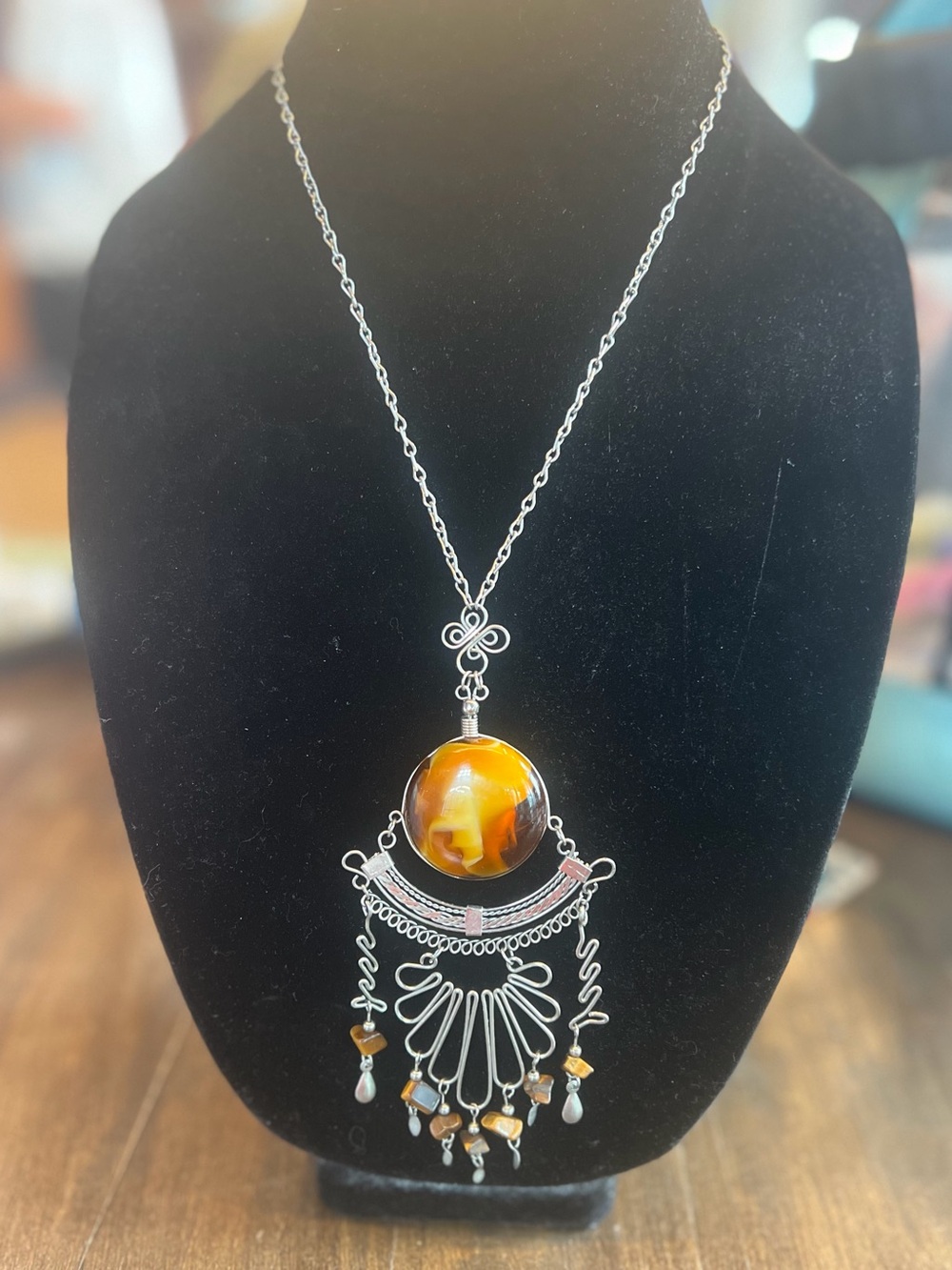 Brown Agate Statement Pendant Necklace